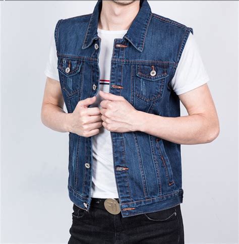 blue jean vest for men|More.